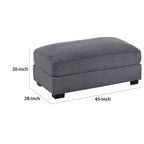 Pouf-ottoman cocktail Royal Hampton, velours côtelé gris foncé, pieds noirs, 45 x 28 pouces