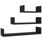 Étagère murale, lot de 3, en bois composite noir, grandes