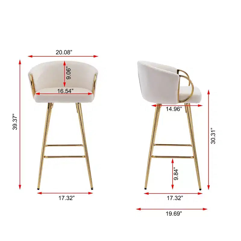 Okak Lot de 2 tabourets de bar de 30 pouces hauteur comptoir, tabourets de bar rembourrés avec repose-pieds chromé et dossier en velours, chaises de bar pour cuisine