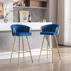 Okak Lot de 2 tabourets de bar de 30 pouces hauteur comptoir, tabourets de bar rembourrés avec repose-pieds chromé et dossier en velours, chaises de bar pour cuisine