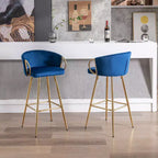 Okak Lot de 2 tabourets de bar de 30 pouces hauteur comptoir, tabourets de bar rembourrés avec repose-pieds chromé et dossier en velours, chaises de bar pour cuisine