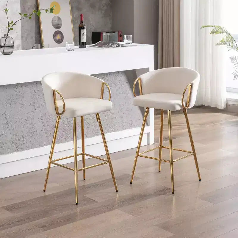 Okak Lot de 2 tabourets de bar de 30 pouces hauteur comptoir, tabourets de bar rembourrés avec repose-pieds chromé et dossier en velours, chaises de bar pour cuisine