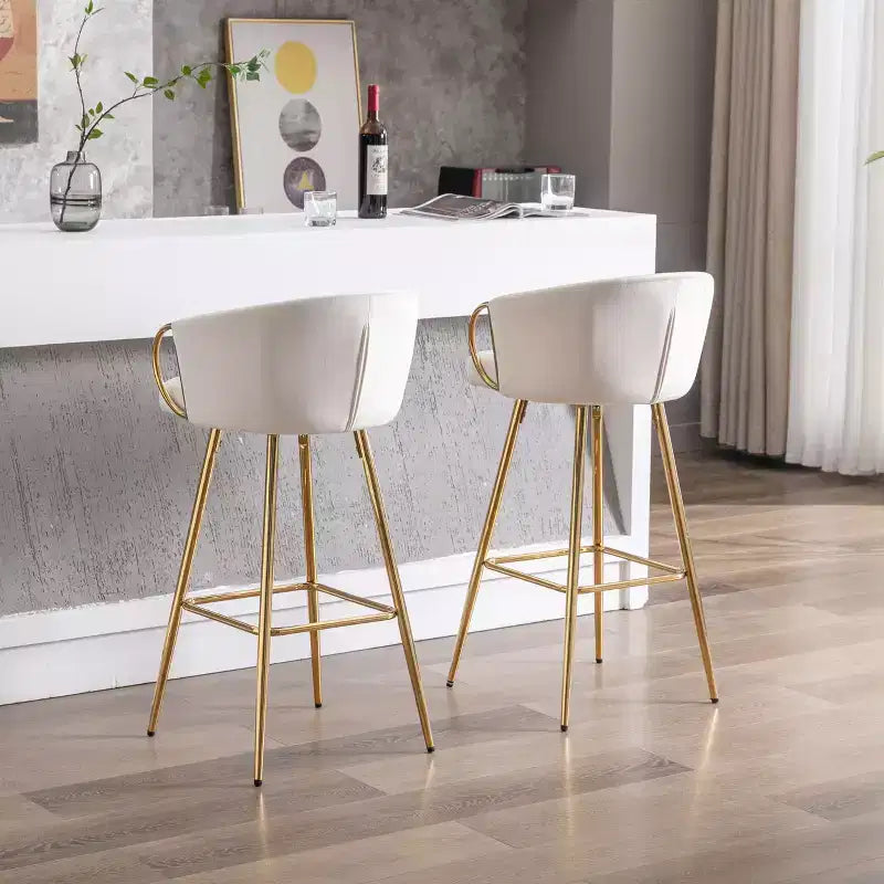 Okak Lot de 2 tabourets de bar de 30 pouces hauteur comptoir, tabourets de bar rembourrés avec repose-pieds chromé et dossier en velours, chaises de bar pour cuisine