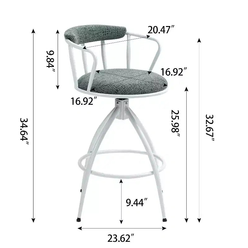 Okak 26Ensemble de 2 tabourets de bar pivotants modernes, tabourets de bar rembourrés hauteur comptoir avec dossier, chaises de bar pour îlot de cuisine