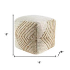 HomeRoots Pouf ottoman HomeRoots 18 po en jute et laine de coton naturel et blanc cassé à motif géométrique cube