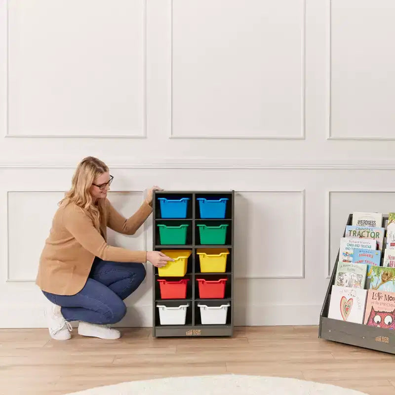 Meuble de rangement mobile ECR4Kids 10 casiers et 10 bacs à façade ouverte, 5x2, Mobilier pour enfants