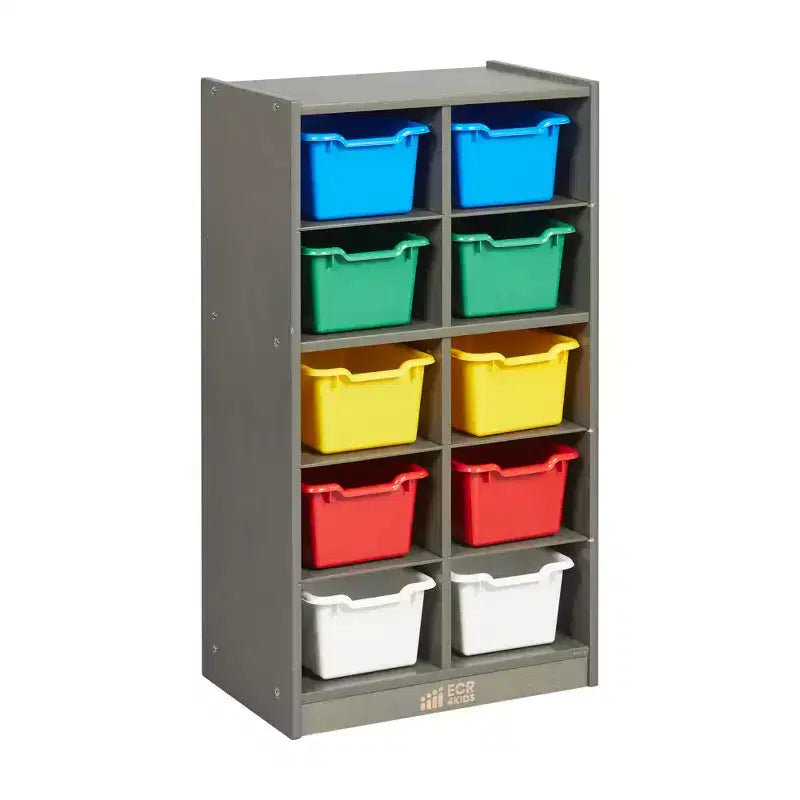 ECR4Kids 10 Cubby Mobile Tray Cabinet and 10 Scoop Front Bins, 5x2, Kids Furniture