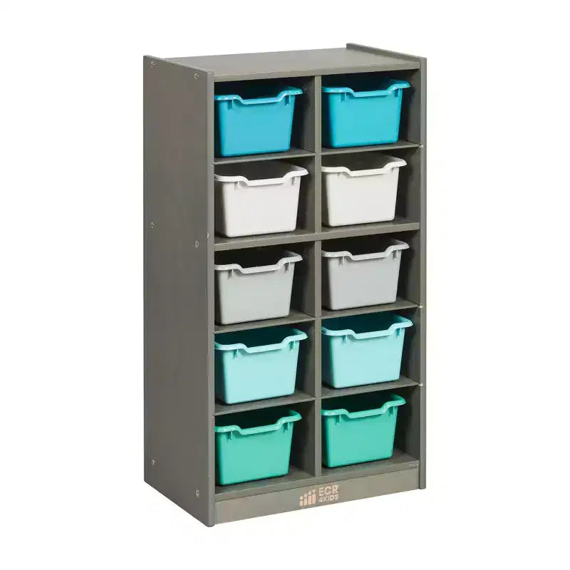 Meuble de rangement mobile ECR4Kids 10 casiers et 10 bacs à façade ouverte, 5x2, Mobilier pour enfants