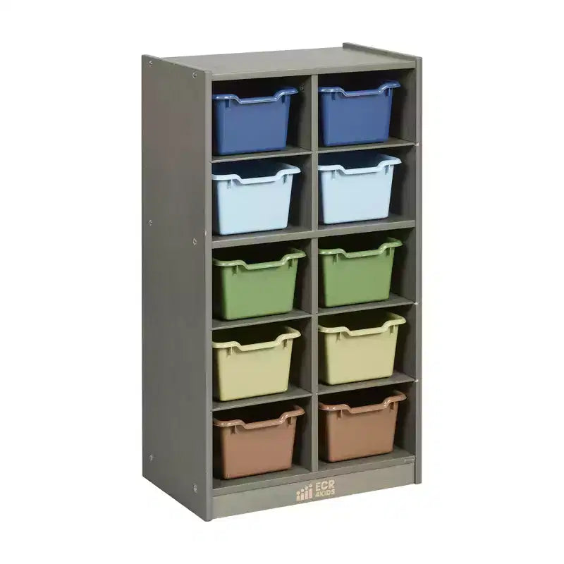 Meuble de rangement mobile ECR4Kids 10 casiers et 10 bacs à façade ouverte, 5x2, Mobilier pour enfants
