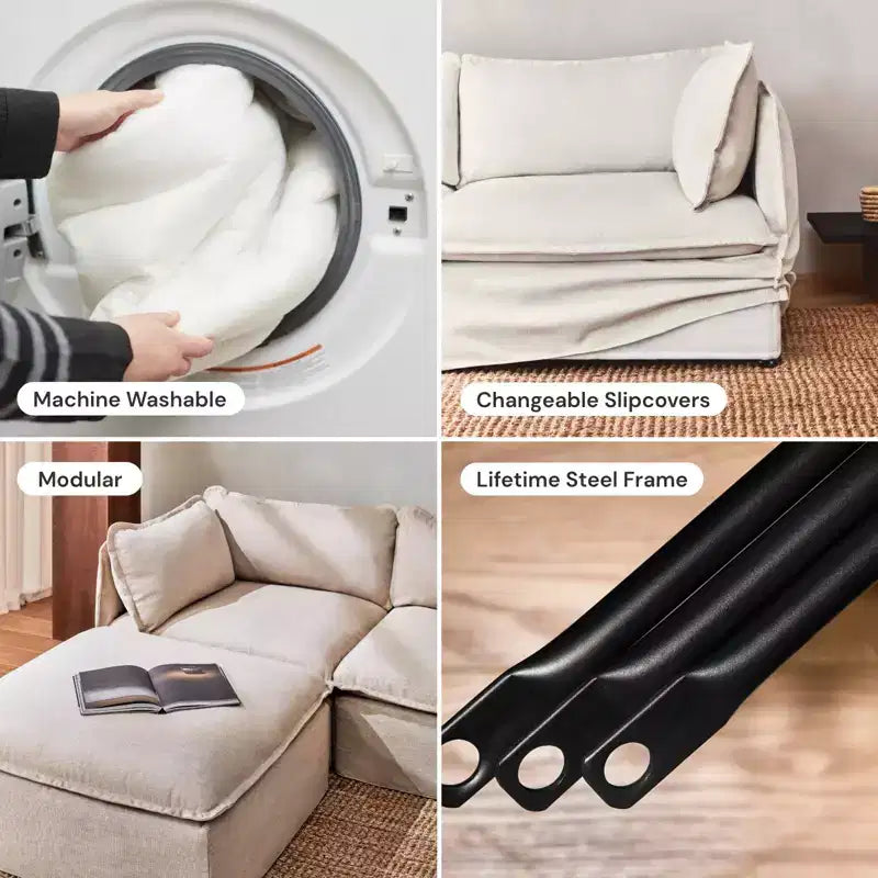 Canapé d'angle modulable 3 places lavable brume | Assise Memorix+ | Oreiller profilé