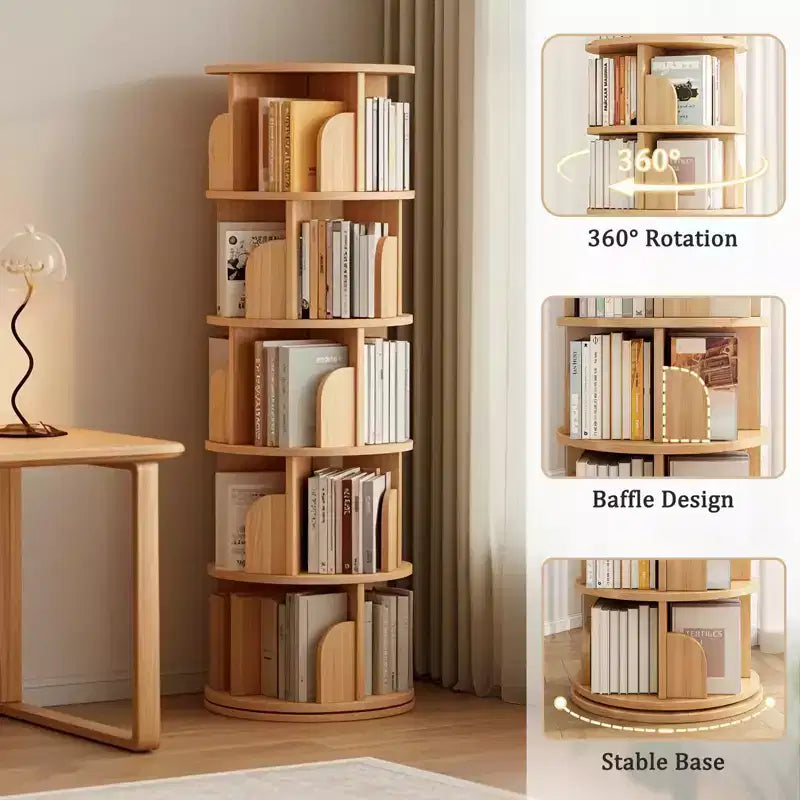 Étagère rotative à 5 niveaux, bibliothèque tournante à 360° pour la présentation, tour de bibliothèque rotative peu encombrante pour chambre, salon, bureau