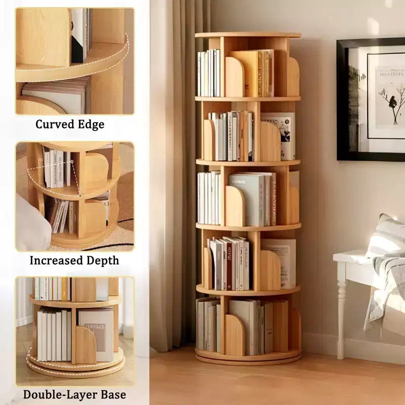 Étagère rotative à 5 niveaux, bibliothèque tournante à 360° pour la présentation, tour de bibliothèque rotative peu encombrante pour chambre, salon, bureau