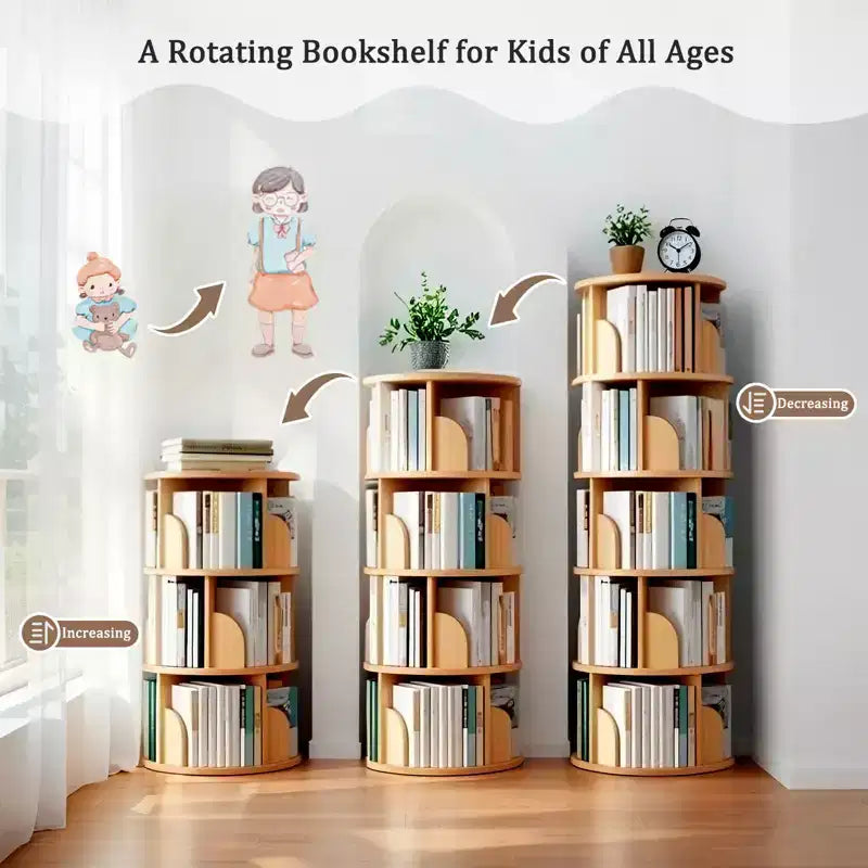 Étagère rotative à 5 niveaux, bibliothèque tournante à 360° pour la présentation, tour de bibliothèque rotative peu encombrante pour chambre, salon, bureau