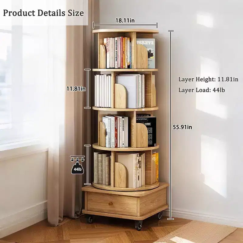 Étagère rotative à 5 niveaux, bibliothèque tournante à 360° pour la présentation, tour de bibliothèque rotative peu encombrante pour chambre, salon, bureau