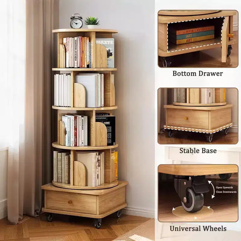 Étagère rotative à 5 niveaux, bibliothèque tournante à 360° pour la présentation, tour de bibliothèque rotative peu encombrante pour chambre, salon, bureau