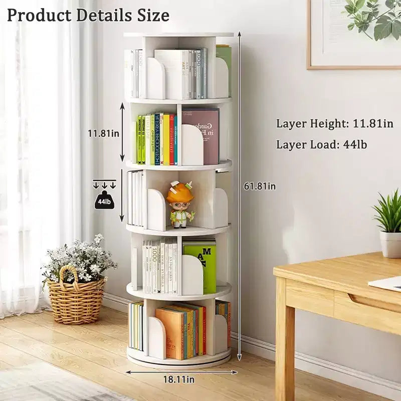 Étagère rotative à 5 niveaux, bibliothèque tournante à 360° pour la présentation, tour de bibliothèque rotative peu encombrante pour chambre, salon, bureau