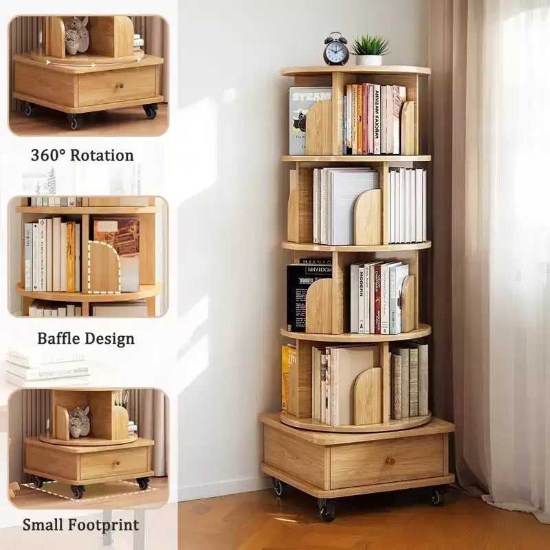 Étagère rotative à 5 niveaux, bibliothèque tournante à 360° pour la présentation, tour de bibliothèque rotative peu encombrante pour chambre, salon, bureau