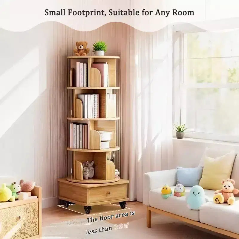 Étagère rotative à 5 niveaux, bibliothèque tournante à 360° pour la présentation, tour de bibliothèque rotative peu encombrante pour chambre, salon, bureau
