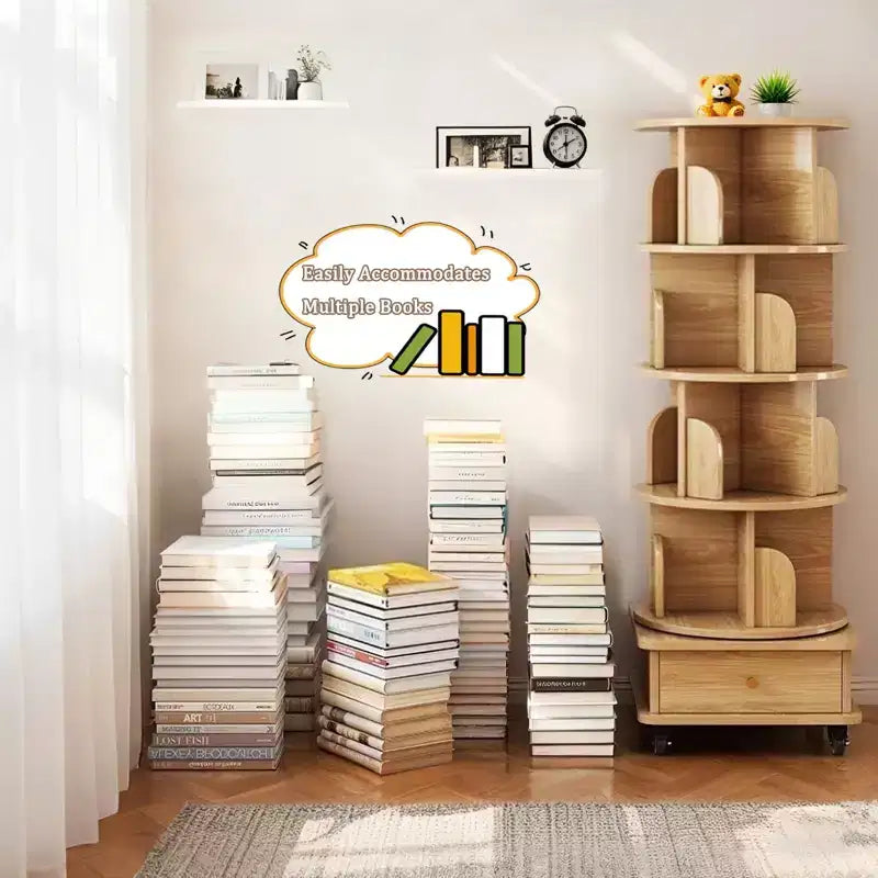 Étagère rotative à 5 niveaux, bibliothèque tournante à 360° pour la présentation, tour de bibliothèque rotative peu encombrante pour chambre, salon, bureau