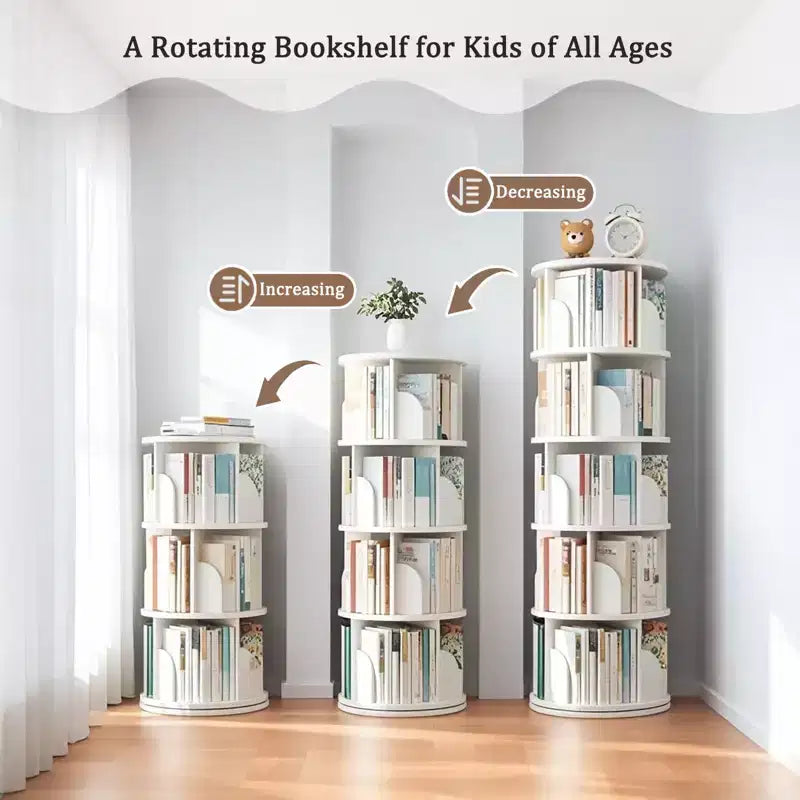 Étagère rotative à 5 niveaux, bibliothèque tournante à 360° pour la présentation, tour de bibliothèque rotative peu encombrante pour chambre, salon, bureau