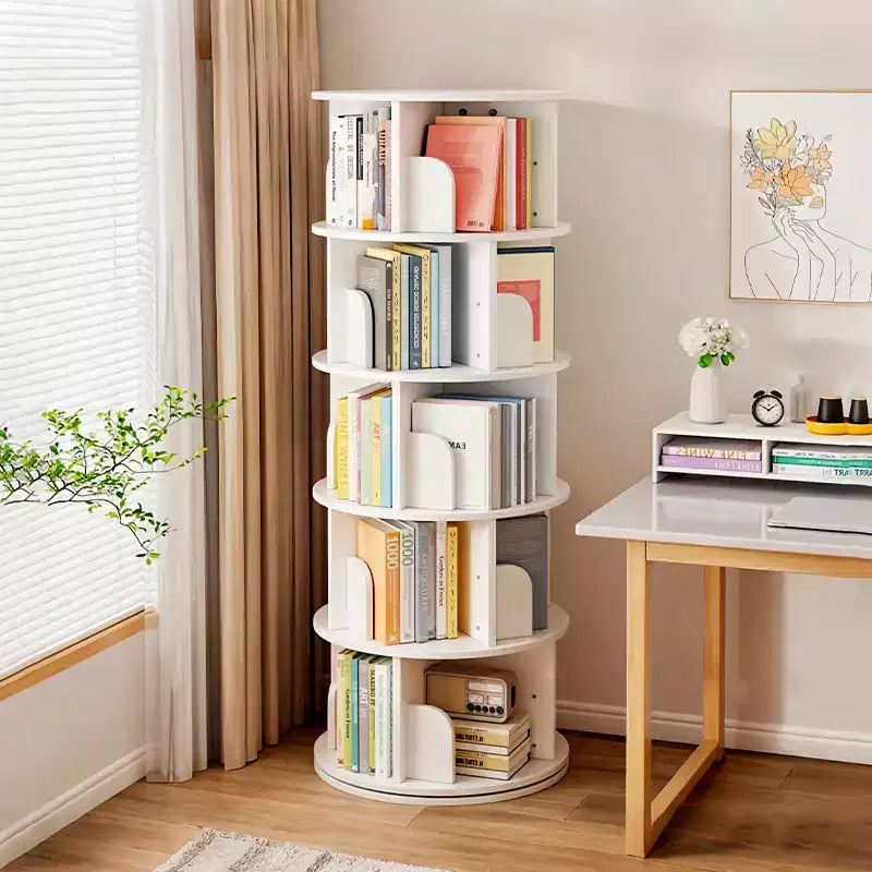 Étagère rotative à 5 niveaux, bibliothèque tournante à 360° pour la présentation, tour de bibliothèque rotative peu encombrante pour chambre, salon, bureau