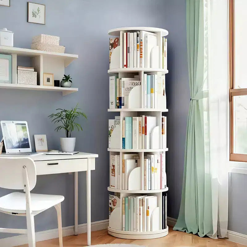 Étagère rotative à 5 niveaux, bibliothèque tournante à 360° pour la présentation, tour de bibliothèque rotative peu encombrante pour chambre, salon, bureau