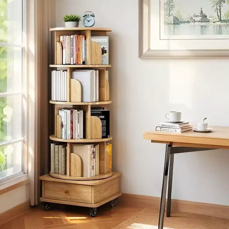 Étagère rotative à 5 niveaux, bibliothèque tournante à 360° pour la présentation, tour de bibliothèque rotative peu encombrante pour chambre, salon, bureau