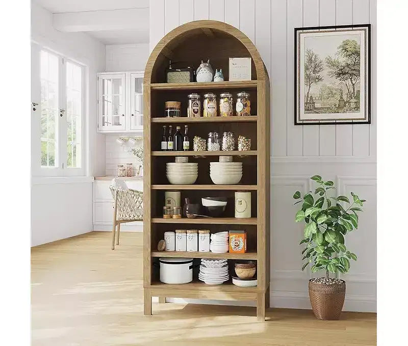 Meuble de rangement à chaussures arqué de 180 cm de haut pour entrée, organisateur de chaussures en bois à 7 niveaux avec étagères réglables, meuble d'exposition moderne pour couloir et chambre à coucher