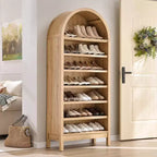 Meuble de rangement à chaussures arqué de 180 cm de haut pour entrée, organisateur de chaussures en bois à 7 niveaux avec étagères réglables, meuble d'exposition moderne pour couloir et chambre à coucher