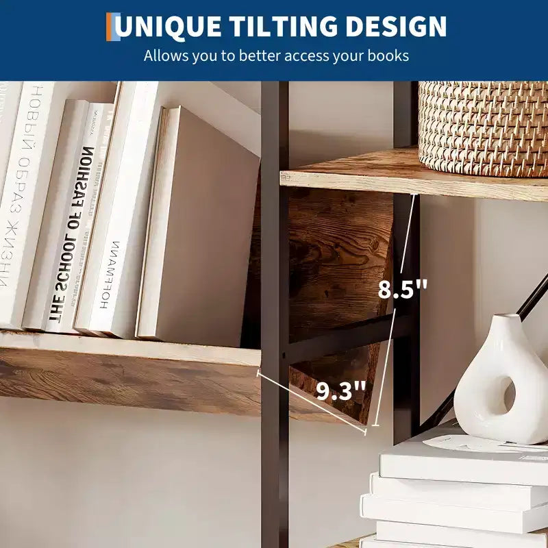 Étagère industrielle à 4 niveaux, conception à triple colonne avec diverses étagères ouvertes, bibliothèque rustique et étagère de rangement sur pied pour le bureau et le salon