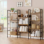 Étagère industrielle à 4 niveaux, conception à triple colonne avec diverses étagères ouvertes, bibliothèque rustique et étagère de rangement sur pied pour le bureau et le salon