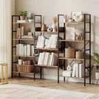 Étagère industrielle à 4 niveaux, conception à triple colonne avec diverses étagères ouvertes, bibliothèque rustique et étagère de rangement sur pied pour le bureau et le salon