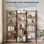 Étagère à 5 niveaux, grande bibliothèque industrielle avec 14 étagères ouvertes, grande étagère bibliothèque, étagère large pour la maison et le bureau