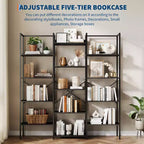 Étagère à 5 niveaux, grande bibliothèque industrielle avec 14 étagères ouvertes, grande étagère bibliothèque, étagère large pour la maison et le bureau
