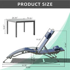 Chaises longues de piscine, transats d'extérieur réglables en aluminium, utilisation toutes saisons pour terrasses, pelouses, bords de piscine, jardins (Bleu, 2 chaises longues + 1 table)