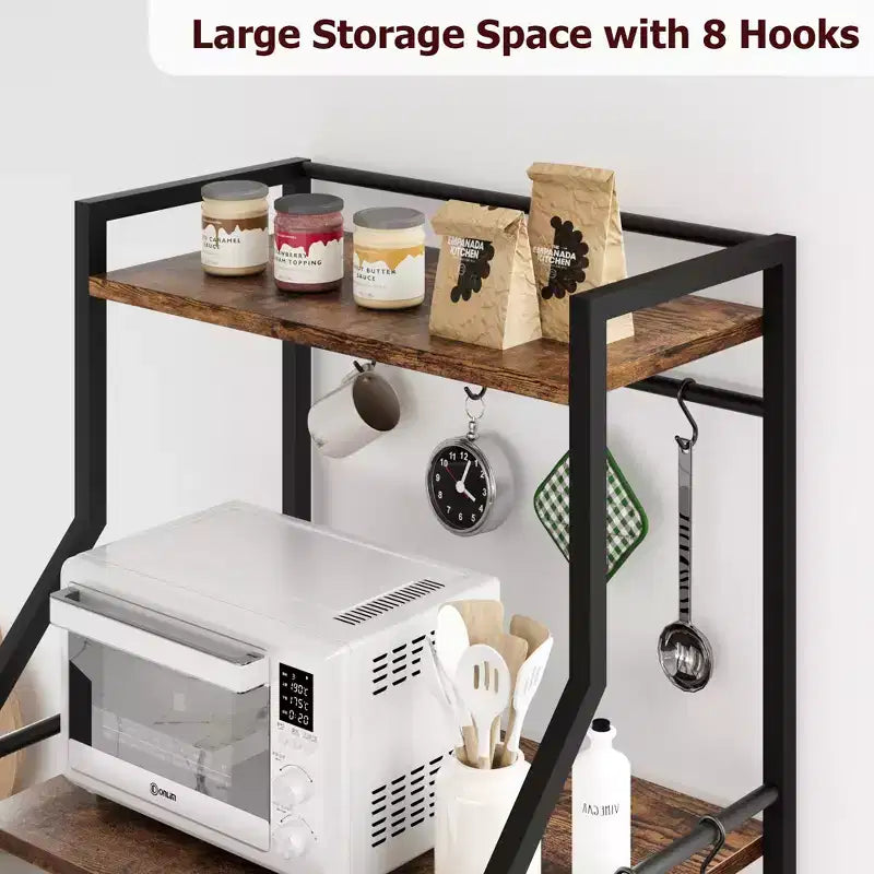 Étagère à micro-ondes rustique à 5 niveaux, meuble de rangement avec pieds réglables et kit anti-basculement