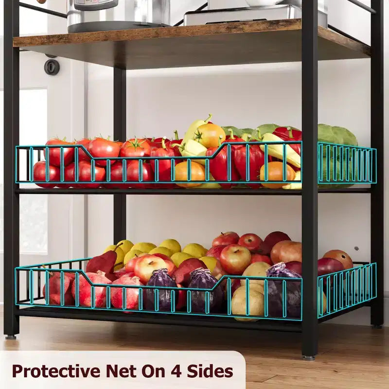 Étagère à micro-ondes rustique à 5 niveaux, meuble de rangement avec pieds réglables et kit anti-basculement