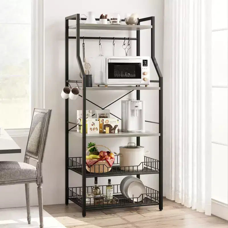 Étagère à micro-ondes rustique à 5 niveaux, meuble de rangement avec pieds réglables et kit anti-basculement