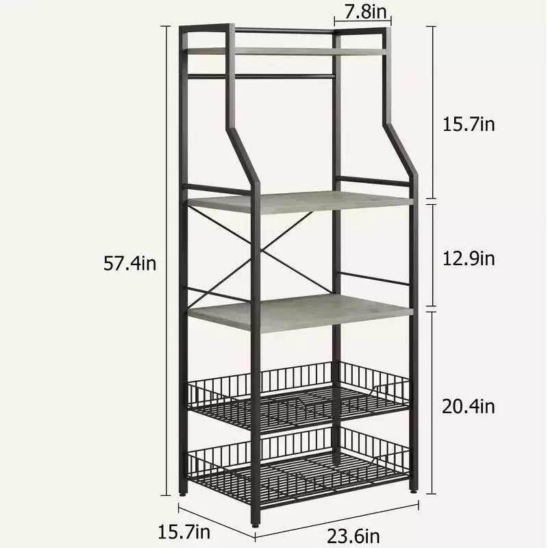 Étagère à micro-ondes rustique à 5 niveaux, meuble de rangement avec pieds réglables et kit anti-basculement