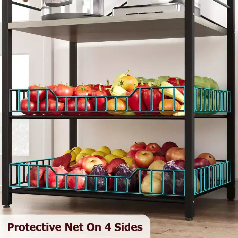 Étagère à micro-ondes rustique à 5 niveaux, meuble de rangement avec pieds réglables et kit anti-basculement