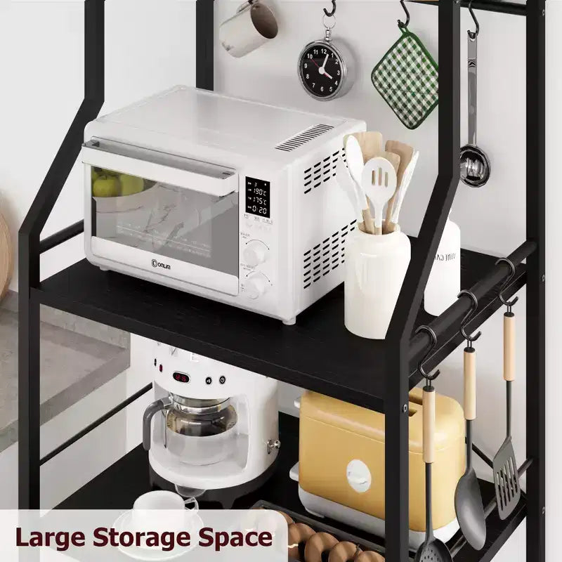 Étagère à micro-ondes rustique à 5 niveaux, meuble de rangement avec pieds réglables et kit anti-basculement