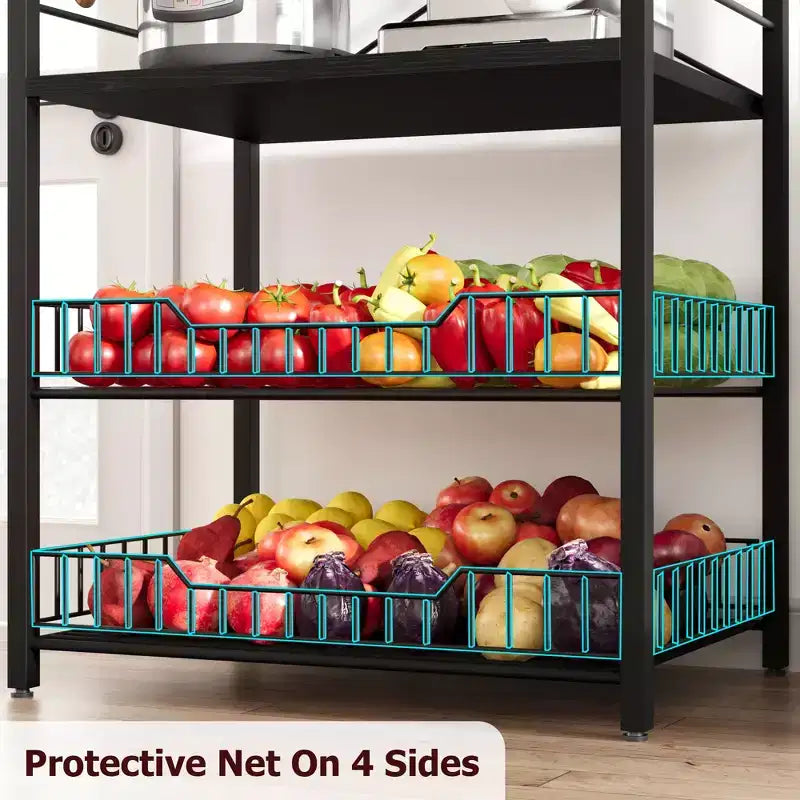 Étagère à micro-ondes rustique à 5 niveaux, meuble de rangement avec pieds réglables et kit anti-basculement