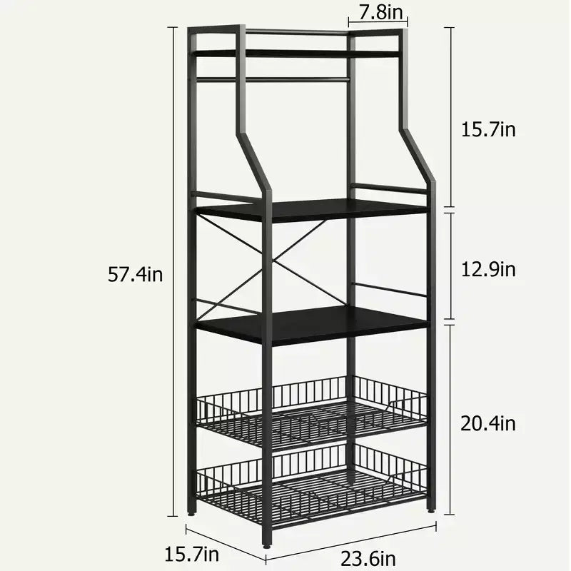 Étagère à micro-ondes rustique à 5 niveaux, meuble de rangement avec pieds réglables et kit anti-basculement