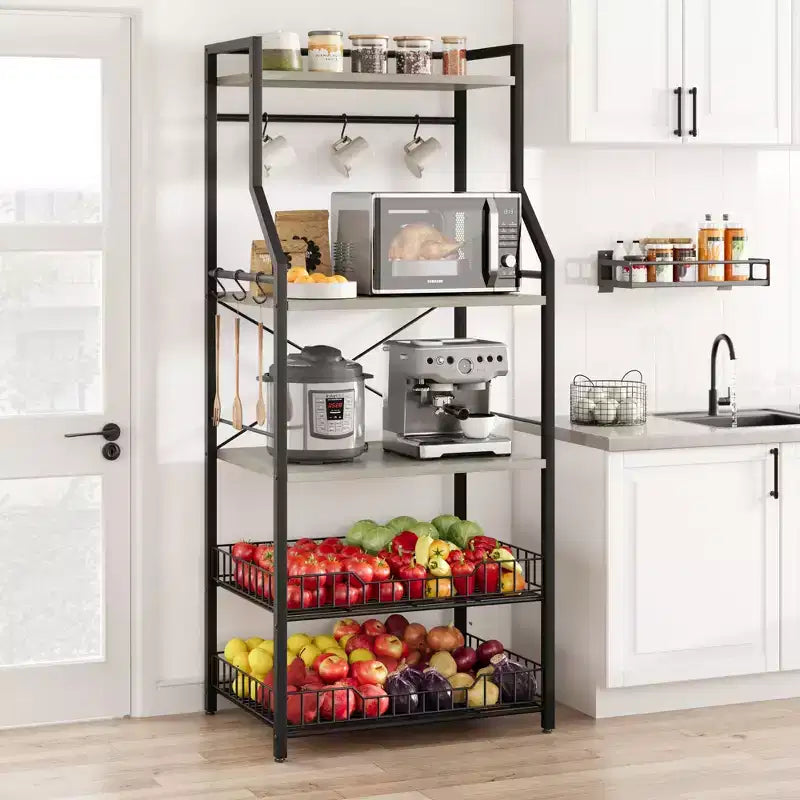 Étagère à micro-ondes rustique à 5 niveaux, meuble de rangement avec pieds réglables et kit anti-basculement