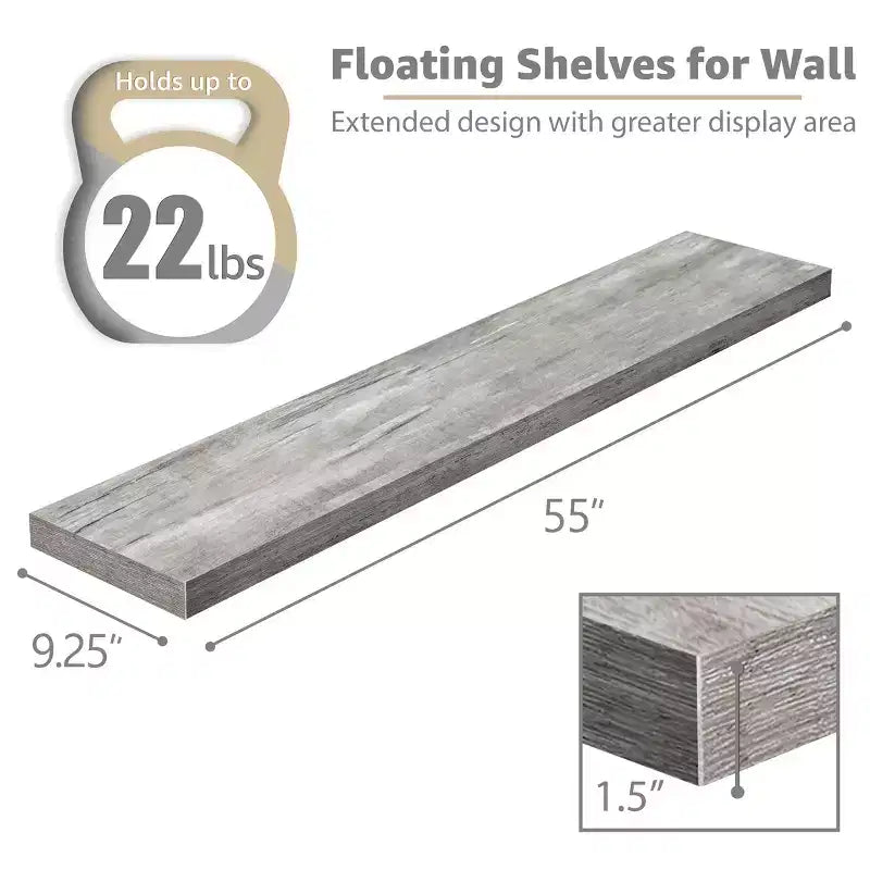Lot de 3 étagères murales flottantes Sorbus de 140 cm – pour salle de bain, décoration murale pour chambre, cuisine, salon, rangement de livres