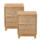COZAYH Farmhouse 2 Drawer Nightstand with Wood Ring Pattern, Natural, Set of 2