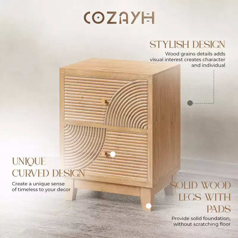 COZAYH Table de chevet de ferme à 2 tiroirs avec motif en anneau de bois, Naturel, Lot de 2
