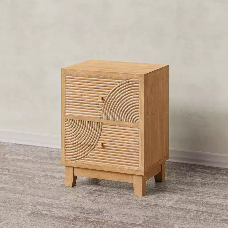 COZAYH Table de chevet de ferme à 2 tiroirs avec motif en anneau de bois, Naturel, Lot de 2