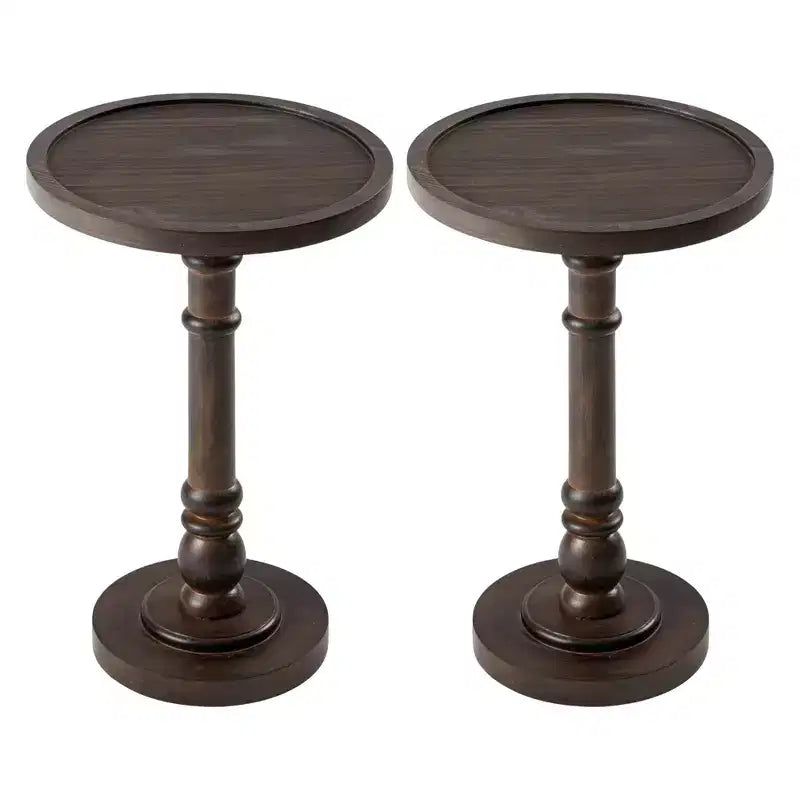 COZAYH Pedestal Tray Top End Table for Drink, Lamp, Plant, Dark Brown, Set of 2