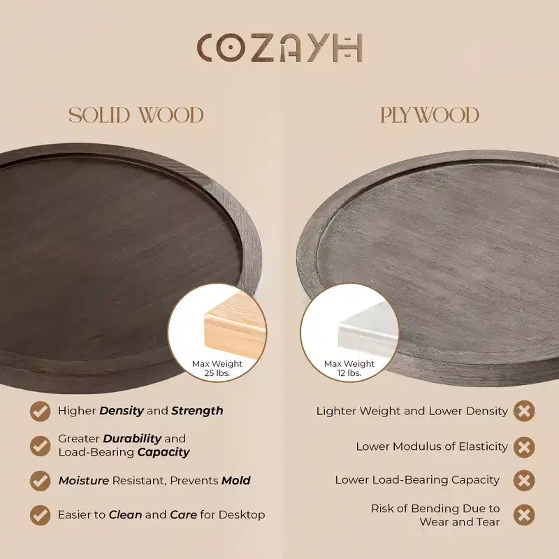 COZAYH Table d'appoint piédestal à plateau pour boisson, lampe, plante, marron foncé, lot de 2